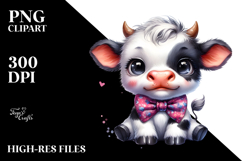 Funny Baby Cow with Bow and Tie PNG Product Image 2