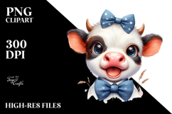 Funny Baby Cow with Bow and Tie PNG Product Image 2