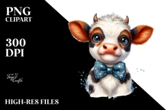 Funny Baby Cow with Bow and Tie PNG Product Image 2