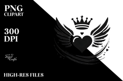 Simple Paintbrush Style Heart with Wings and Crown, PNG Product Image 2