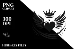 Simple Paintbrush Style Heart with Wings and Crown, PNG Product Image 2