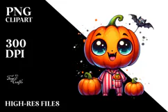 Funny Pumpkin Head in Pajamas, Vibrant PNG Product Image 2