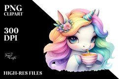 Baby Unicorn Sipping Tea Watercolor PNG Product Image 3