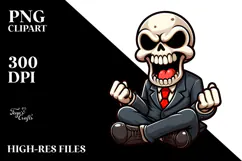 Aggressive Cartoon Skull with Suit PNG Product Image 2