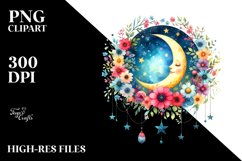 Whimsical Moon Flowers Stars Clipart Product Image 3