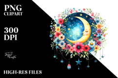 Whimsical Moon Flowers Stars Clipart Product Image 2