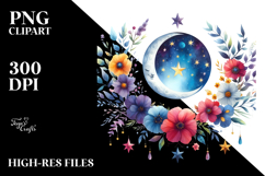 Vibrant Whimsical Moon with Foliage PNG Product Image 2