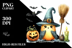 Funny Watercolor Cute Halloween Broom Clipart Product Image 1