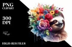 Artistic Sloth with Flowers | Vibrant Clipart Product Image 1