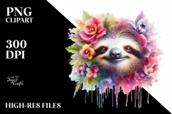 Artistic Sloth with Flowers | Vibrant Clipart Product Image 1