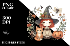 Washed Watercolor Vintage Quirky Witch PNG Product Image 2