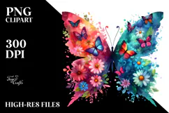 Colorful Flower Butterfly Silhouettes PNG Product Image 2