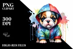 Enthusiastic Bulldog with Rain Coat PNG Product Image 1