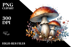 Detailed Mushroom with Watercolor Splash PNG Product Image 2