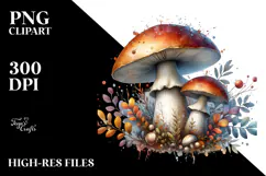 Detailed Mushroom with Watercolor Splash PNG Product Image 2