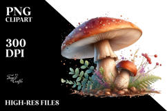 Detailed Mushroom with Watercolor Splash PNG Product Image 2