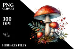 Detailed Mushroom with Watercolor Splash PNG Product Image 2