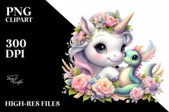 Pastel Baby Unicorn with Snapdragon | Sublimation | Clipart Product Image 1