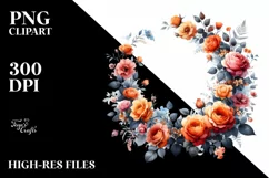 Vibrant Orange Roses Floral Frame PNG Product Image 1