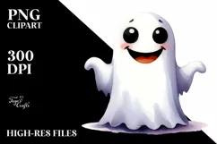 Funny Watercolor Whimsical Halloween Ghost Clipart Product Image 3