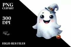 Funny Watercolor Whimsical Halloween Ghost Clipart Product Image 1