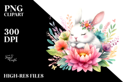 Colorful Cute Rabbit Sleeping Flower Clipart Product Image 2