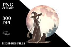Washed Retro Witch with Cat PNG Product Image 2