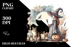 Washed Retro Witch with Cat PNG Product Image 2