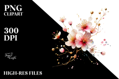 Shiny Cherry Blossom with Golden Accents, PNG Product Image 2