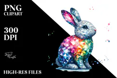 Vintage Diamond Bunny on Splashy Background PNG Product Image 2