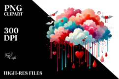 Washed Cloud with Hearts Watercolor PNG Product Image 2