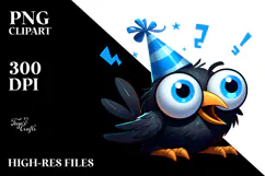 Cartoony Bird with Party Hat PNG Product Image 2