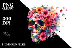 Colorful Skull and Flowers Painting, PNG Product Image 2