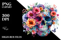Colorful Skull Flower Painting, PNG Product Image 2