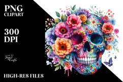 Colorful Skull Watercolor Painting PNG Product Image 2