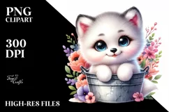 Baby Arctic Fox Sitting in Bucket with Flowers Product Image 3