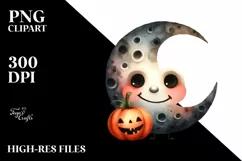 Funny Watercolor Halloween Moon Clipart Product Image 3