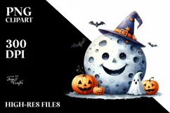 Funny Watercolor Halloween Moon Clipart Product Image 1