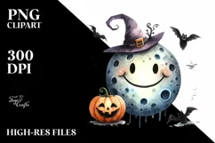 Funny Watercolor Halloween Moon Clipart Product Image 3