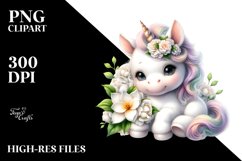 Pastel Baby Unicorn with Gardenia | Sublimation | Clipart Product Image 3
