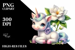 Pastel Baby Unicorn with Gardenia | Sublimation | Clipart Product Image 3