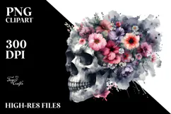 Grunge Skull Flower Painting, PNG Product Image 2
