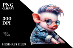 Vibrant Baby Pig with Cool Haircut PNG Product Image 2