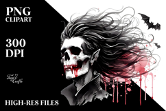 Retro Vampire Skull with Hair PNG Product Image 2
