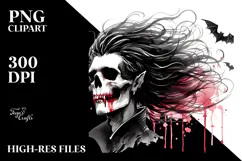 Retro Vampire Skull with Hair PNG Product Image 2