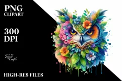 Abstract Vibrant Watercolor Owl, Transparent PNG Product Image 3