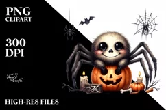 Funny Watercolor Halloween Spider Clipart Product Image 1