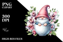 Cute Gnome with Orchid Frame PNG Product Image 2
