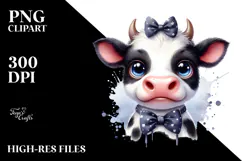 Funny Cow with Bow and Tie Watercolor Design Product Image 2