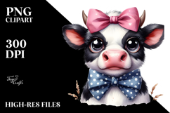 Funny Cow with Bow and Tie Watercolor Design Product Image 2